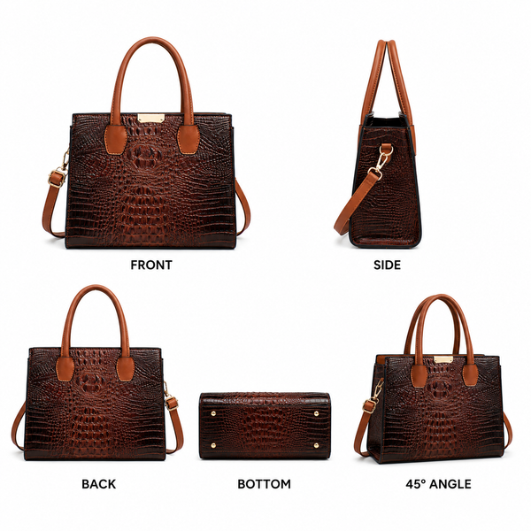 Luxury Crocodile Embossed 4-Piece Handbag Set – Elegant Tote Bag, Clutch Wallet, Coin Purse & Crossbody Bag for Women