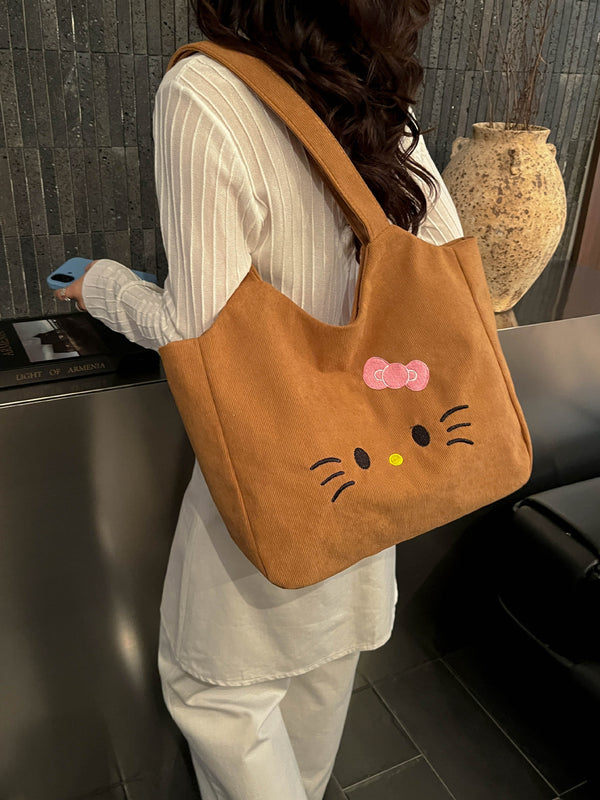 Embroidered Cartoon Cat Large Capacity Tote Bag