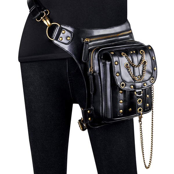 Vintage Chain Accent Leather-Look Shoulder Crossbody Bag