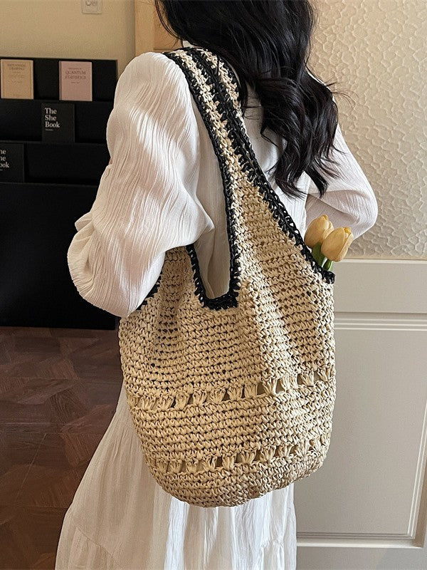 Spring Woven Underarm Beach Tote Bag