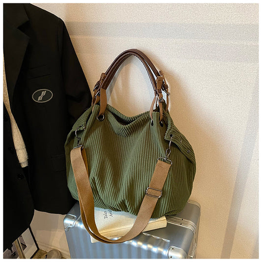 Two-Tone Corduroy Tote Shoulder Bag by EuroChic Tote