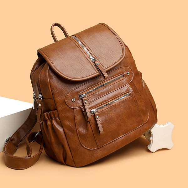 Large Capacity Vintage Leather-Look Backpack Bag