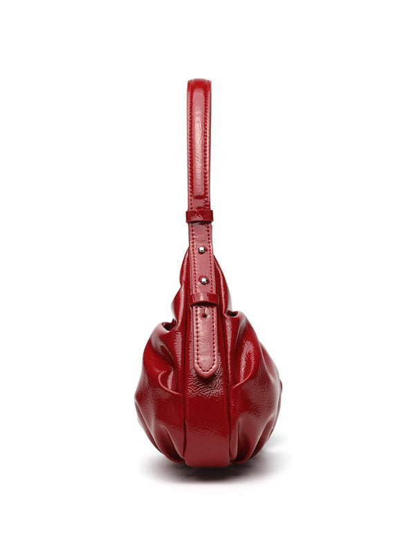 Pleated Red Dumpling Underarm Bag product view 4 by EuroChic Tote
