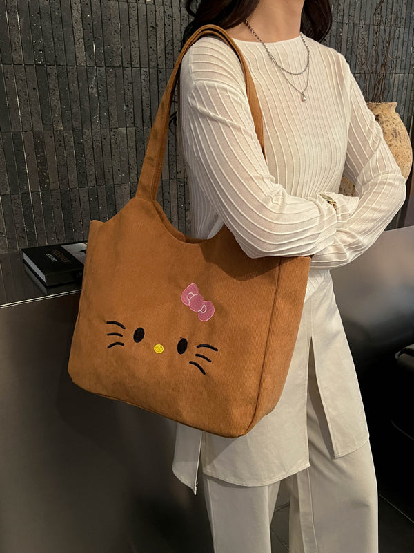 Embroidered Cartoon Cat Large Capacity Tote Bag