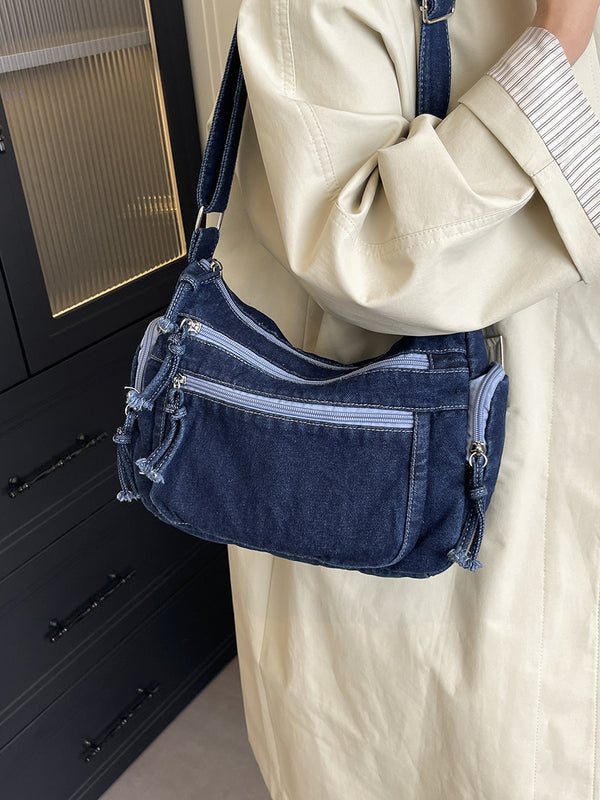 Large Capacity Multi-Compartment Denim Shoulder Crossbody Bag product view 3 by EuroChic Tote
