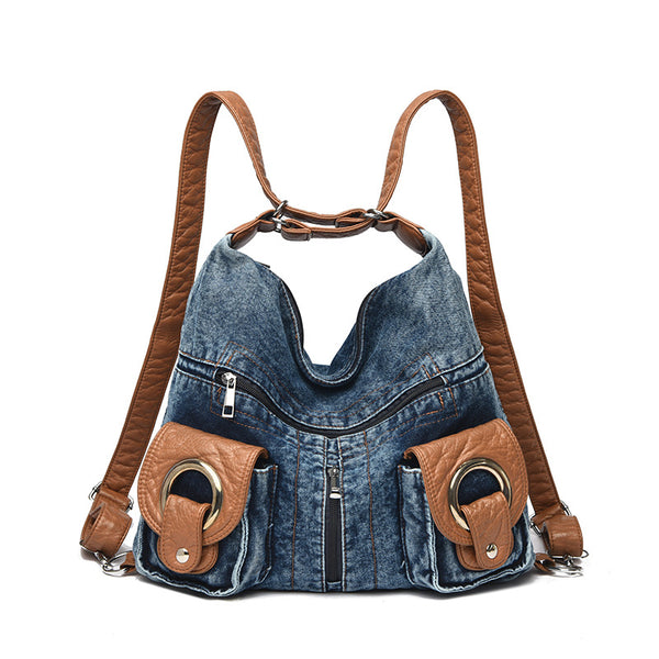 vintage washed denim hobo shoulder bag product view 3