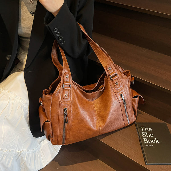 Soft Leather-Look Vintage Work Tote Bag product view 3 by EuroChic Tote