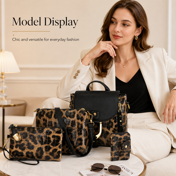 Leopard croc-embossed tote bag for women with matching black handles