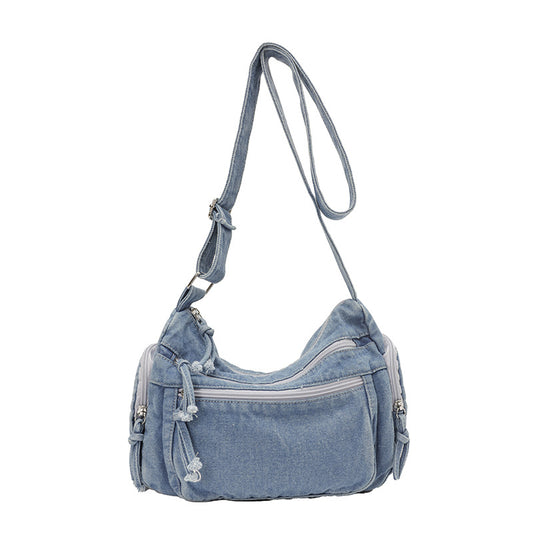 Large Capacity Multi-Compartment Denim Shoulder Crossbody Bag by EuroChic Tote