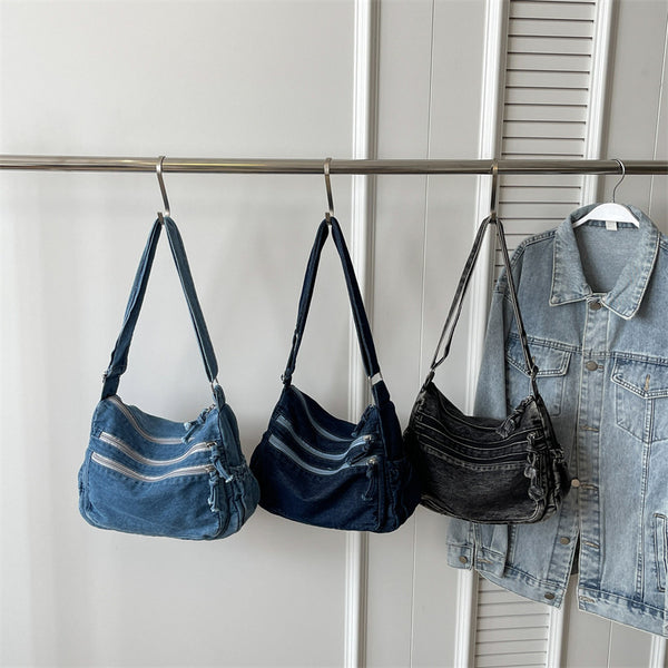 Large Capacity Korean Style Denim Shoulder Crossbody Bag