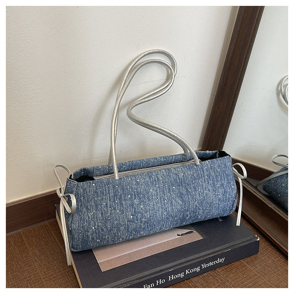 Korean Style Bow Accent Denim Shoulder Crossbody Bag product view 5 by EuroChic Tote